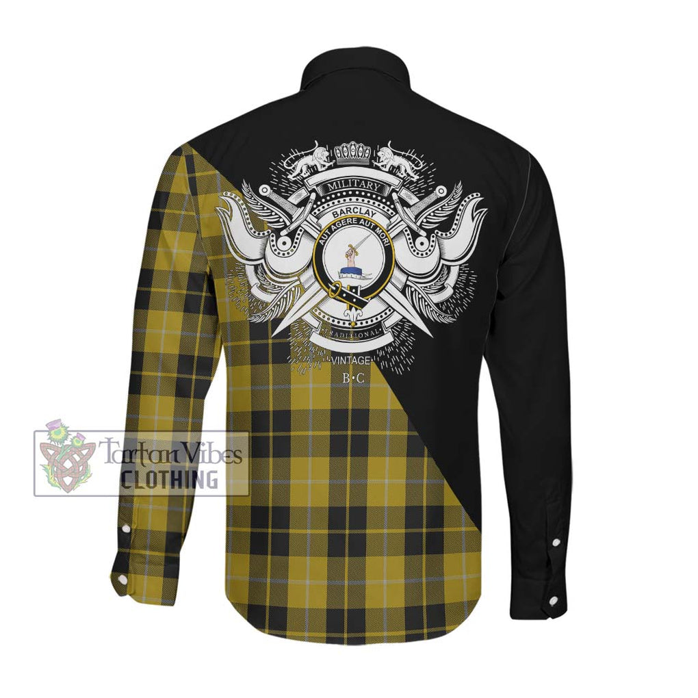 Barclay Dress Tartan Long Sleeve Button Shirt with Family Crest and Military Logo Style Men's Shirt - Tartanvibesclothing Shop