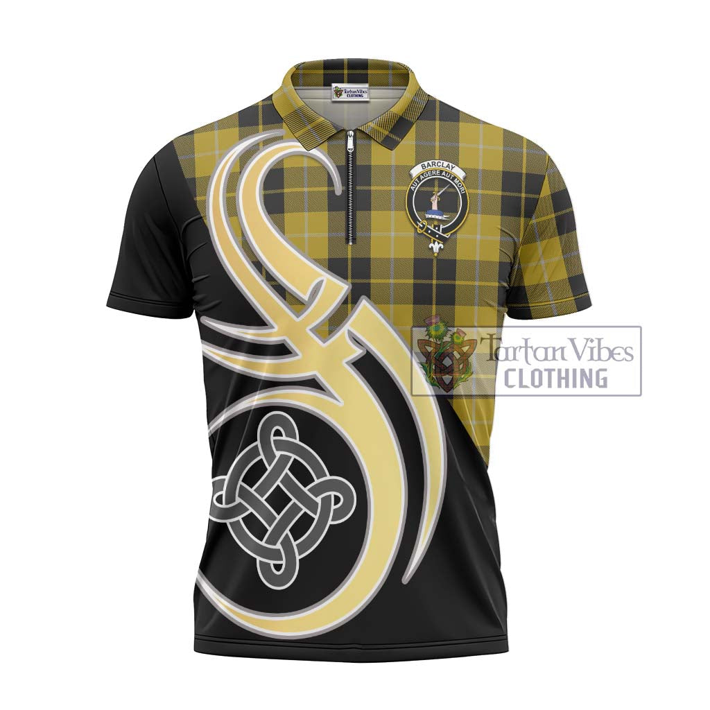 Tartan Vibes Clothing Barclay Dress Tartan Zipper Polo Shirt with Family Crest and Celtic Symbol Style