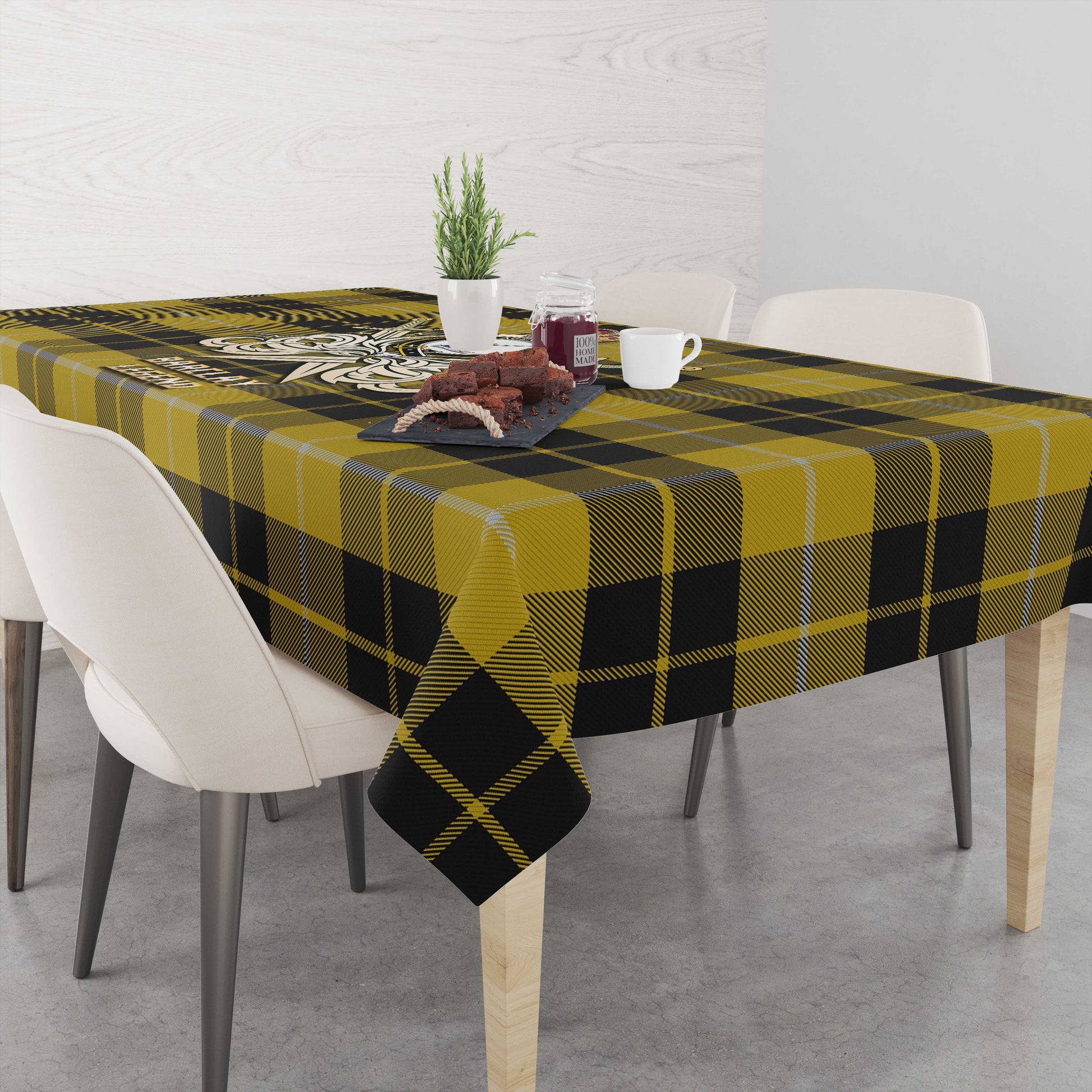 Tartan Vibes Clothing Barclay Dress Tartan Tablecloth with Clan Crest and the Golden Sword of Courageous Legacy