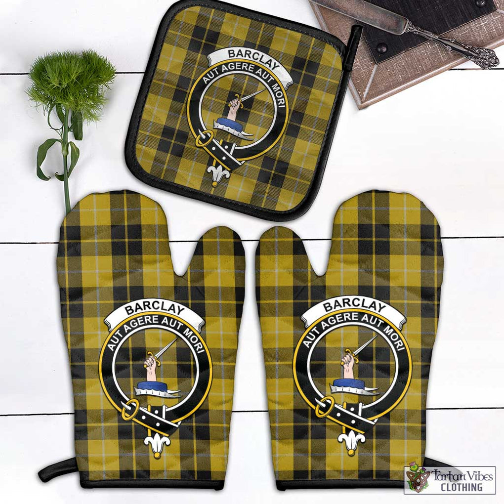 Barclay Dress Tartan Combo Oven Mitt & Pot-Holder with Family Crest Combo 1 Oven Mitt & 1 Pot-Holder Black - Tartan Vibes Clothing