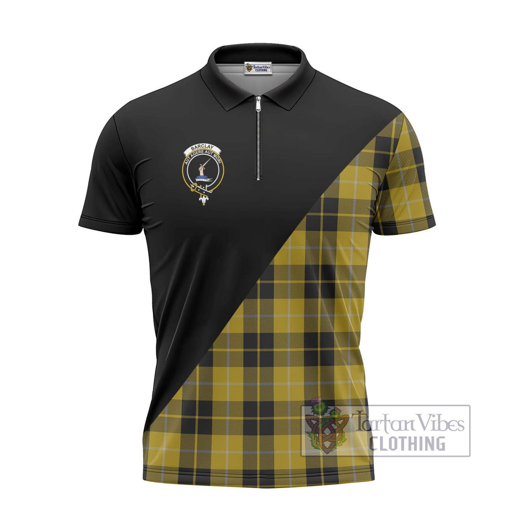 Barclay Dress Tartan Zipper Polo Shirt with Family Crest and Military Logo Style - Tartanvibesclothing Shop