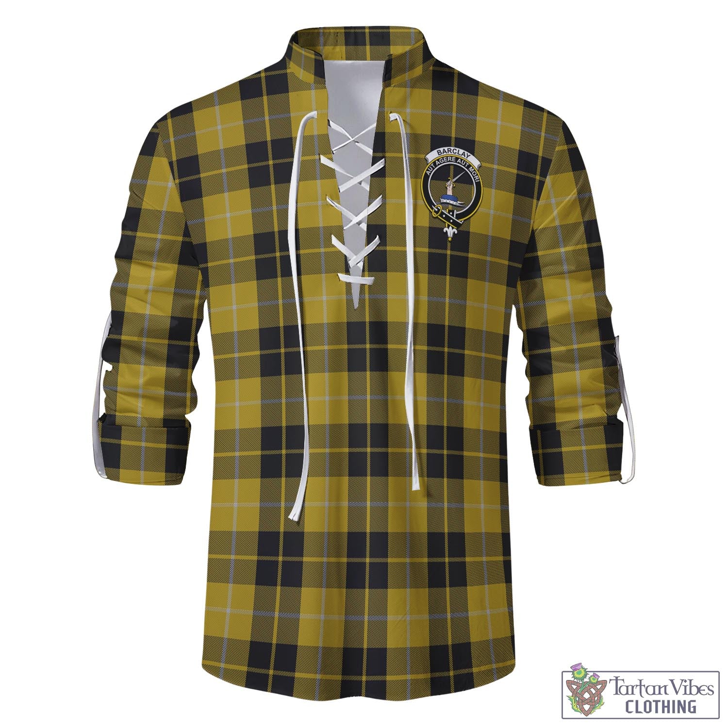 Tartan Vibes Clothing Barclay Dress Tartan Men's Scottish Traditional Jacobite Ghillie Kilt Shirt with Family Crest