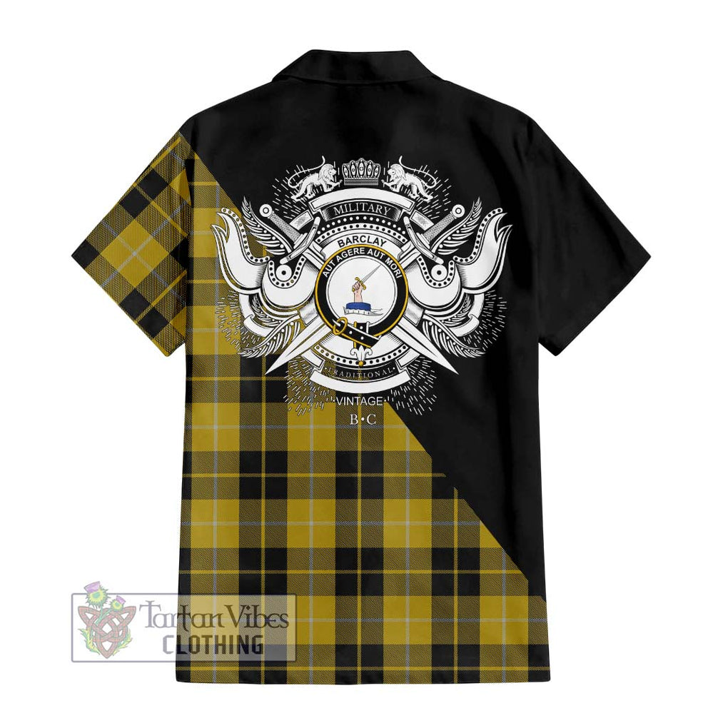 Barclay Dress Tartan Short Sleeve Button Shirt with Family Crest and Military Logo Style - Tartanvibesclothing Shop