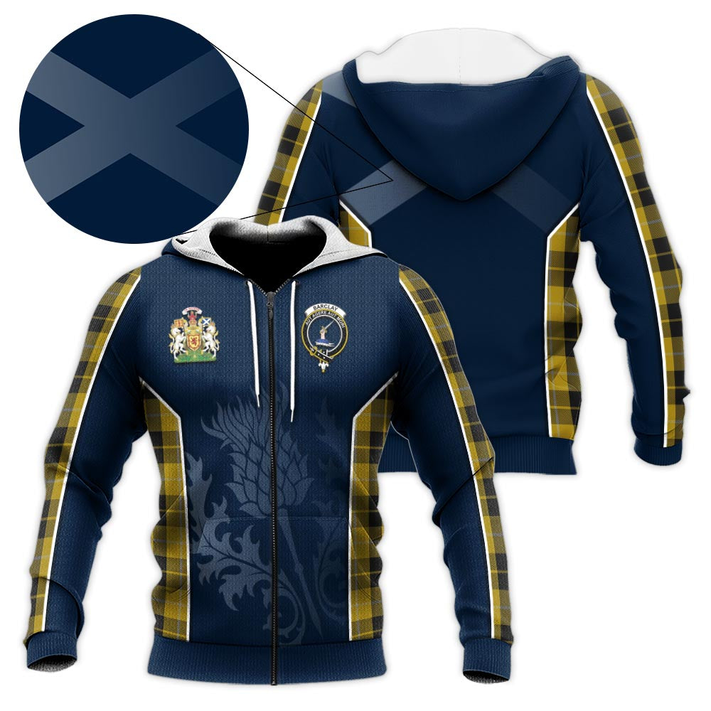 Tartan Vibes Clothing Barclay Dress Tartan Knitted Hoodie with Family Crest and Scottish Thistle Vibes Sport Style