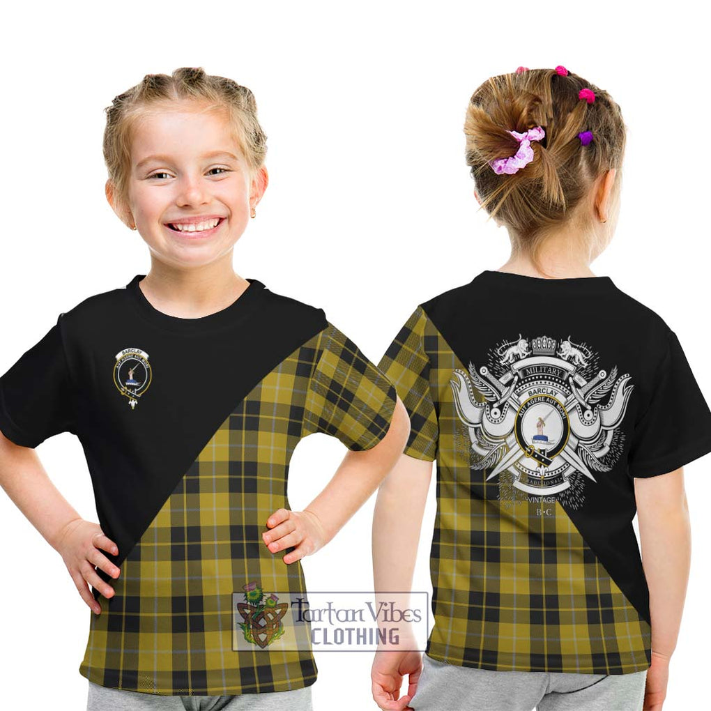 Barclay Dress Tartan Kid T-Shirt with Family Crest and Military Logo Style - Tartanvibesclothing Shop