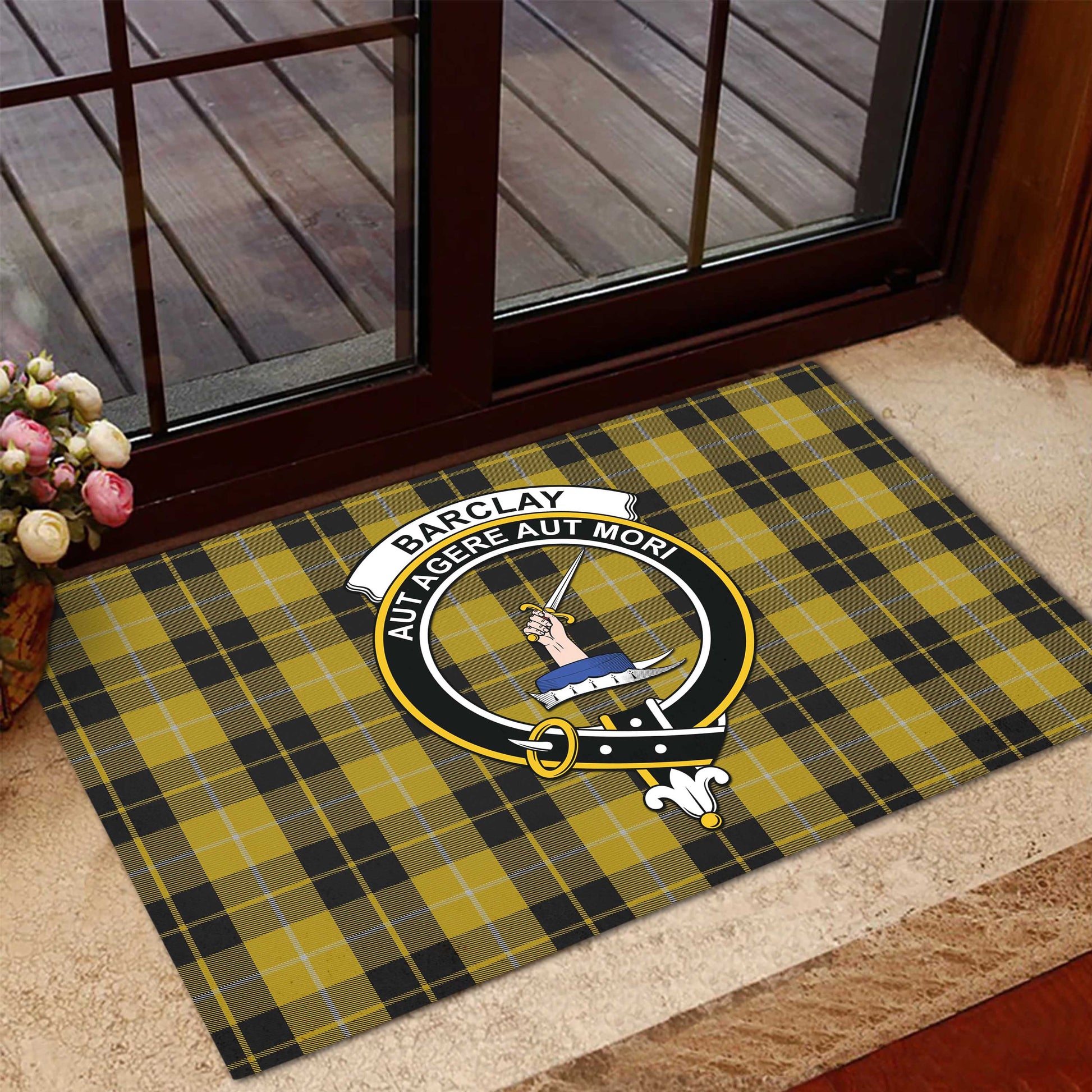 Barclay Dress Tartan Door Mat with Family Crest - Tartanvibesclothing