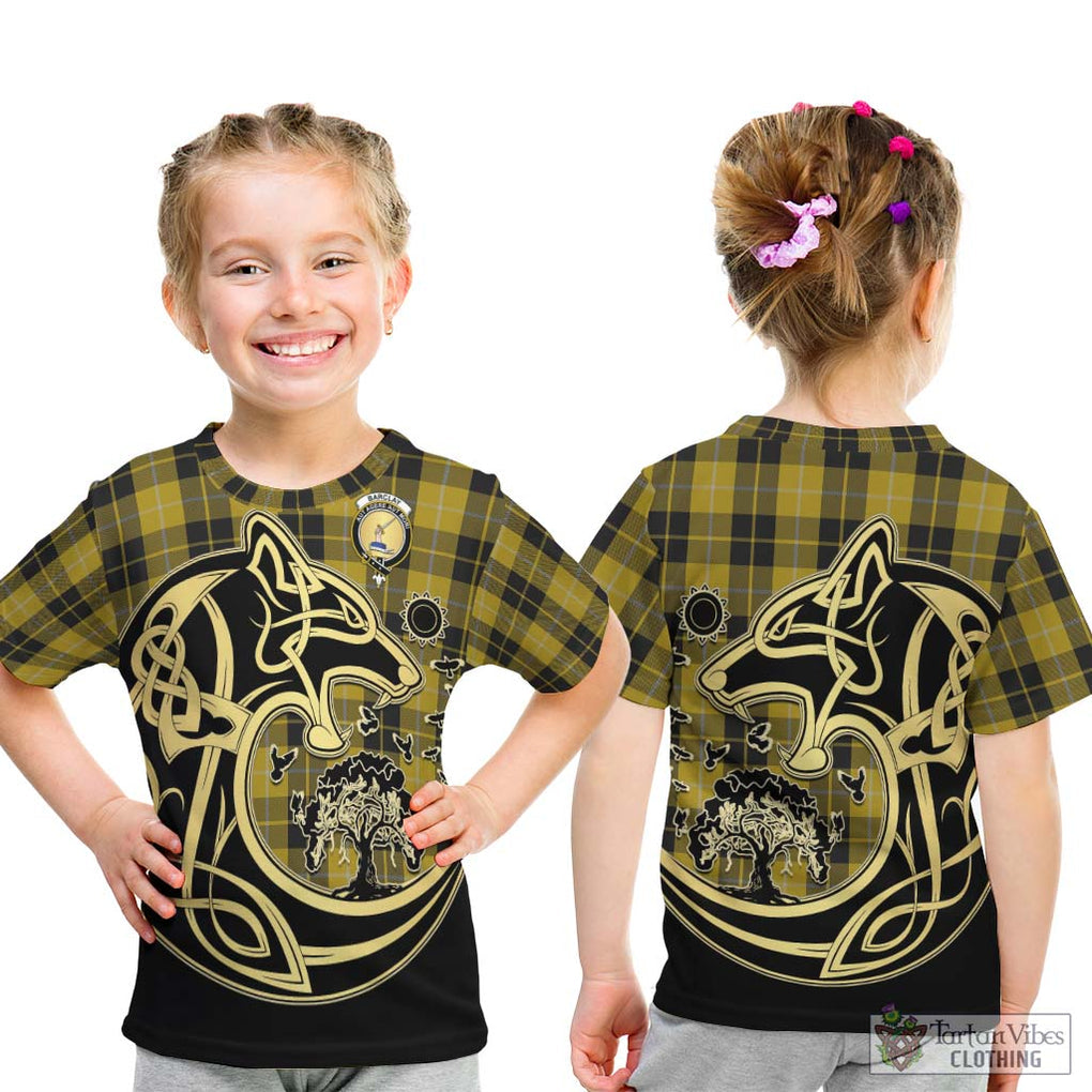 Barclay Dress Tartan Kid T-Shirt with Family Crest Celtic Wolf Style - Tartan Vibes Clothing