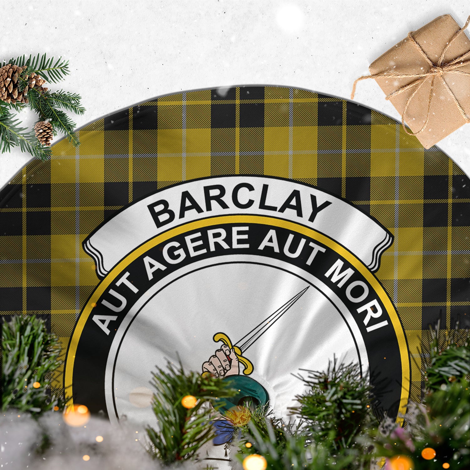 Barclay Dress Tartan Christmas Tree Skirt with Family Crest - Tartanvibesclothing