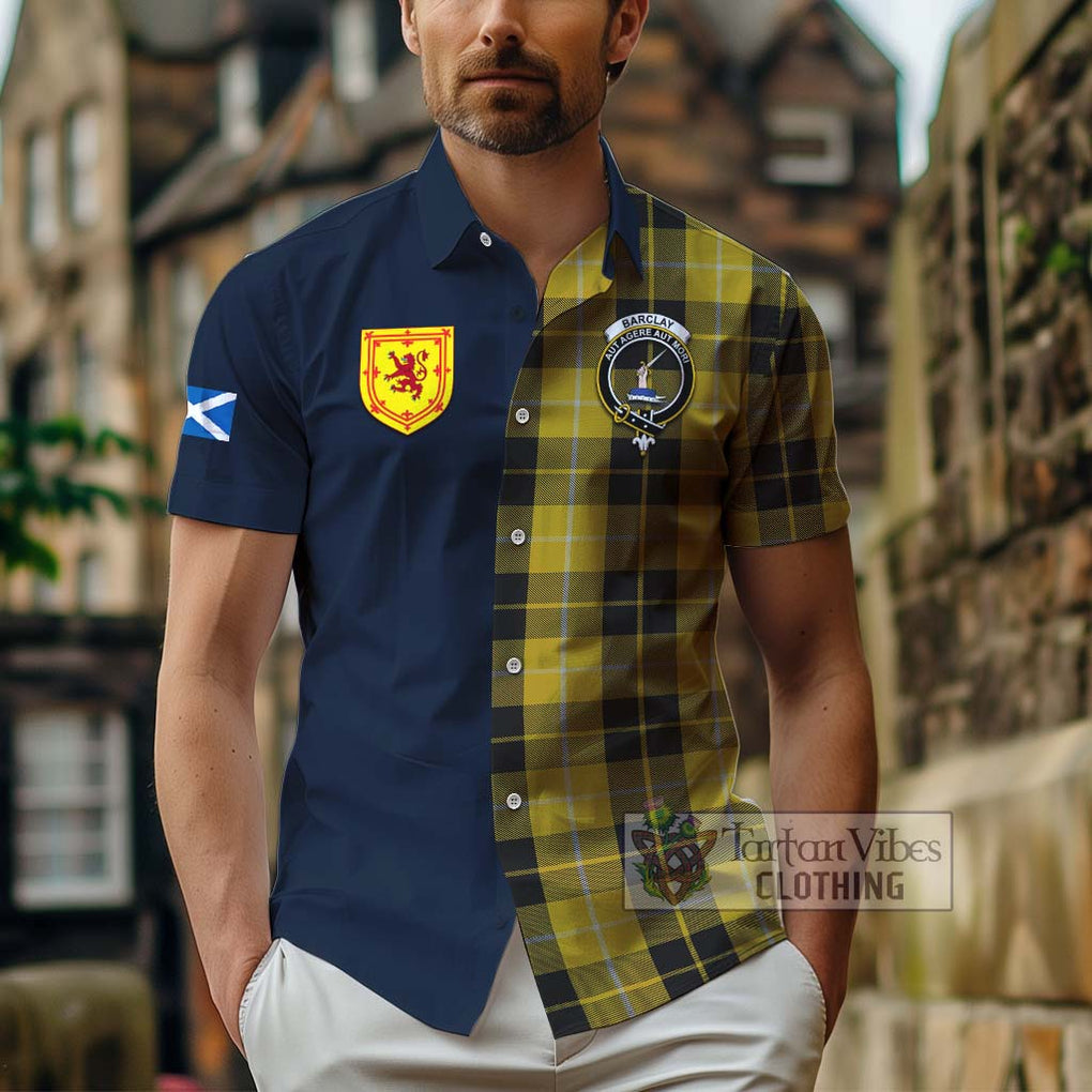 Tartan Vibes Clothing Barclay Dress Tartan Short Sleeve Button Shirt with Scottish Lion Royal Arm Half Style