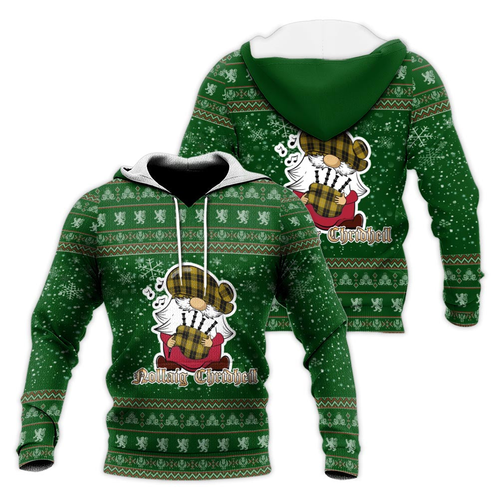 Barclay Dress Clan Christmas Knitted Hoodie with Funny Gnome Playing Bagpipes Green - Tartanvibesclothing