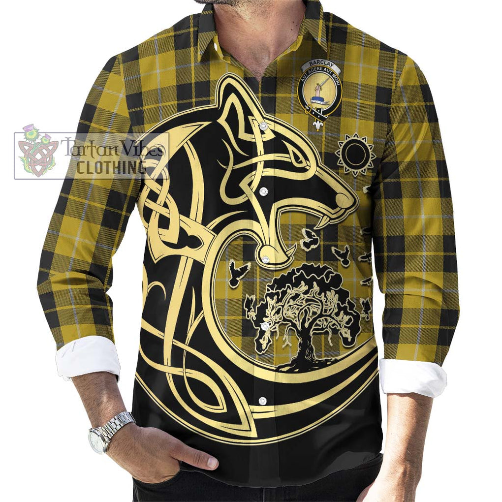 Barclay Dress Tartan Long Sleeve Button Shirt with Family Crest Celtic Wolf Style - Tartan Vibes Clothing