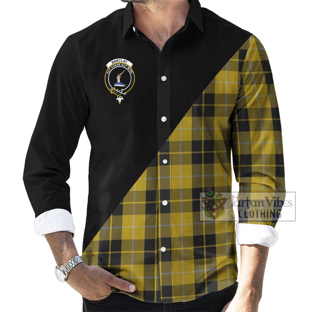 Barclay Dress Tartan Long Sleeve Button Shirt with Family Crest and Military Logo Style - Tartanvibesclothing Shop