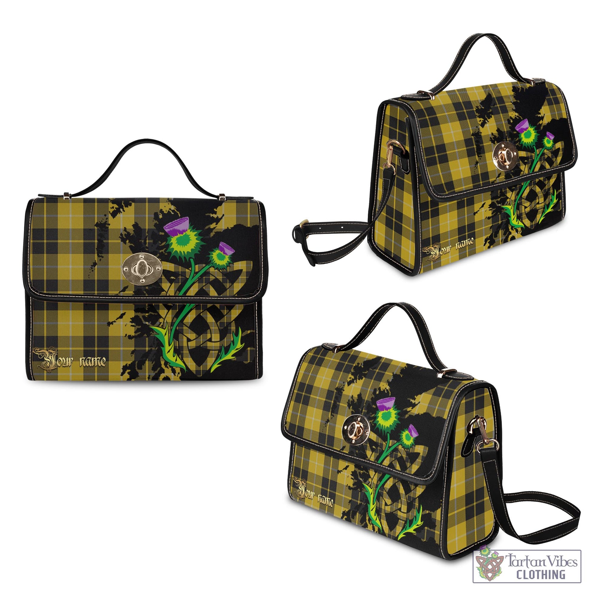 Tartan Vibes Clothing Barclay Dress Tartan Waterproof Canvas Bag with Scotland Map and Thistle Celtic Accents