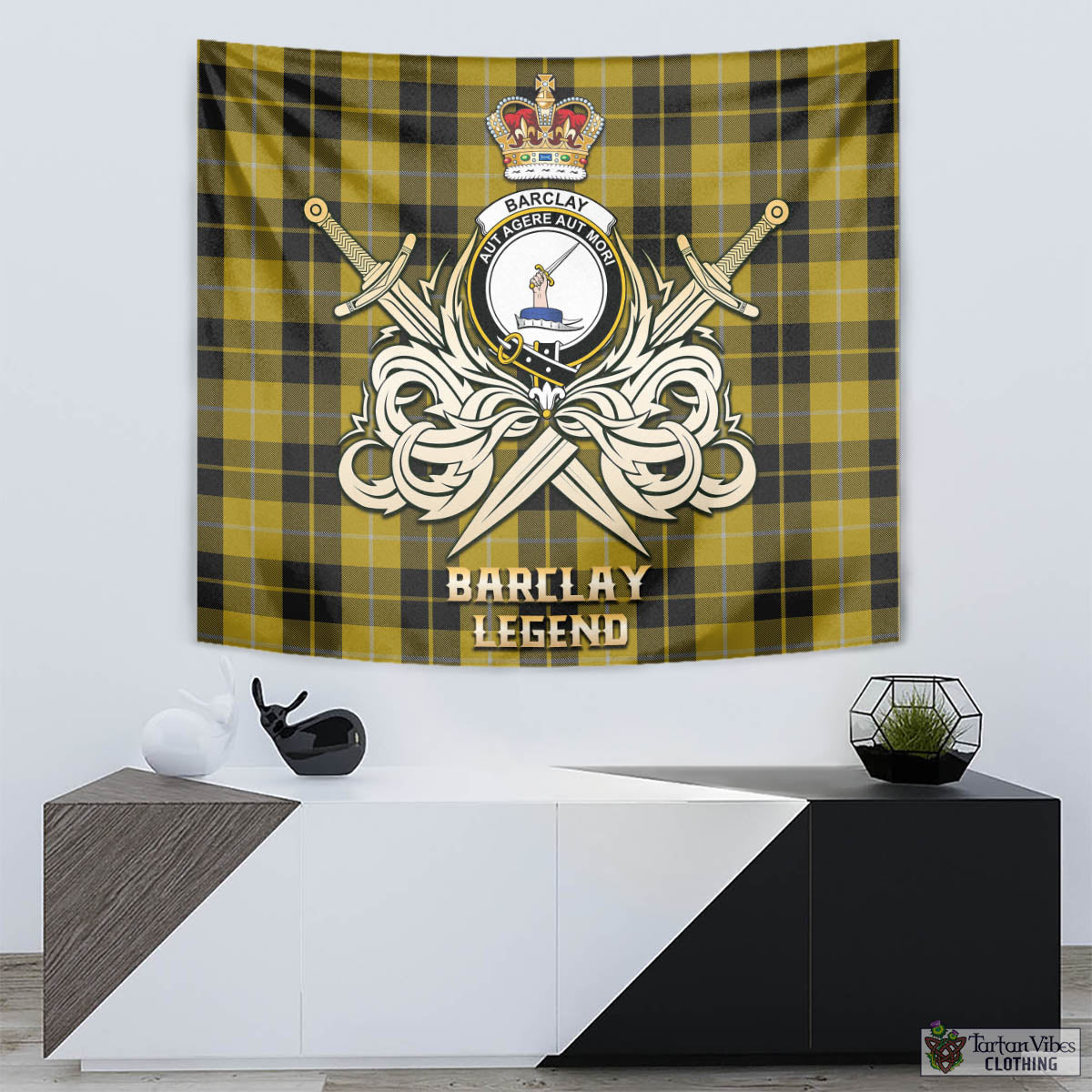 Tartan Vibes Clothing Barclay Dress Tartan Tapestry with Clan Crest and the Golden Sword of Courageous Legacy