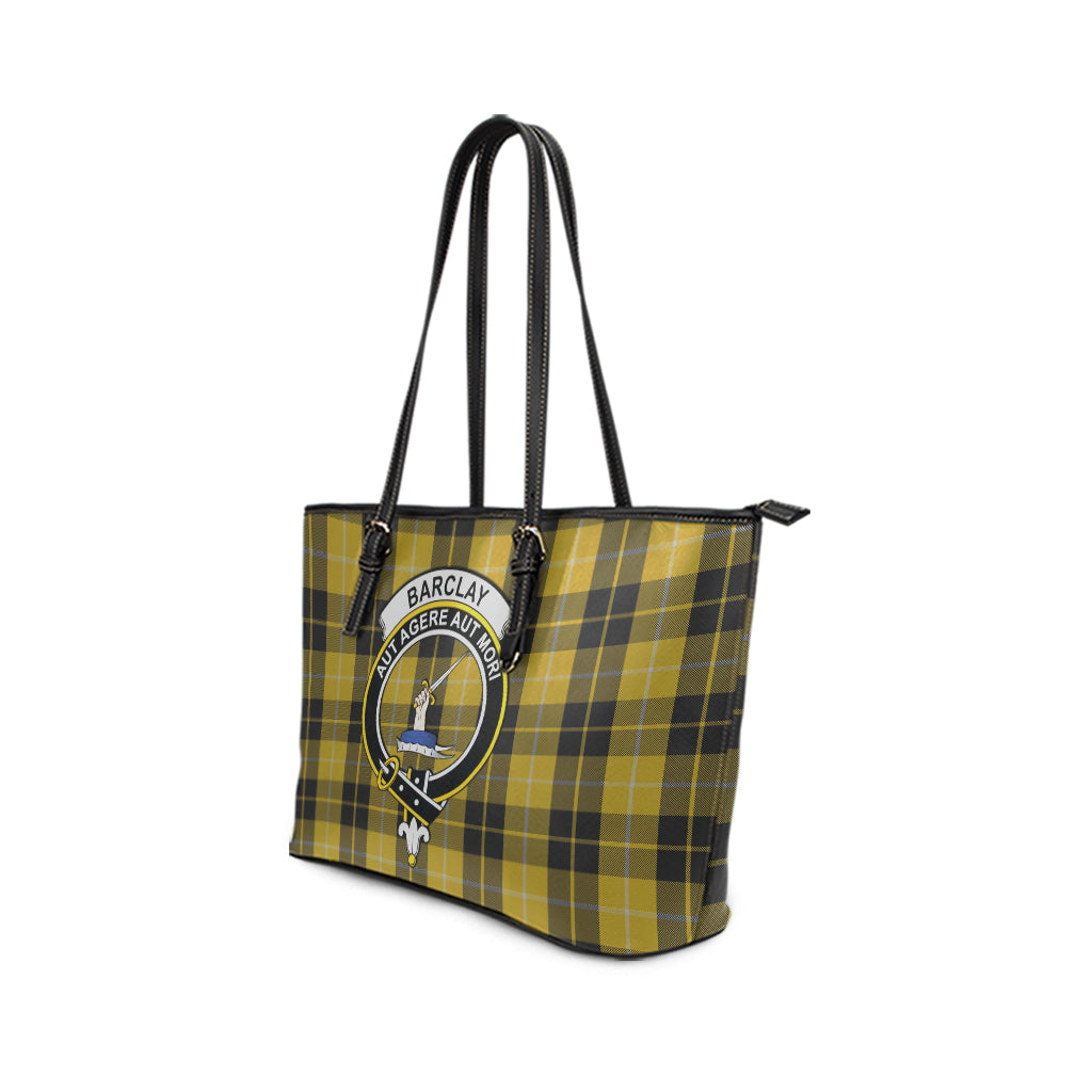 Barclay Dress Tartan Leather Tote Bag with Family Crest - Tartanvibesclothing