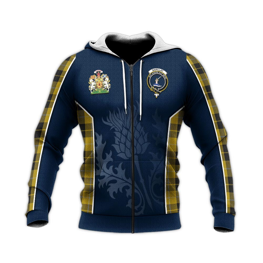 Tartan Vibes Clothing Barclay Dress Tartan Knitted Hoodie with Family Crest and Scottish Thistle Vibes Sport Style