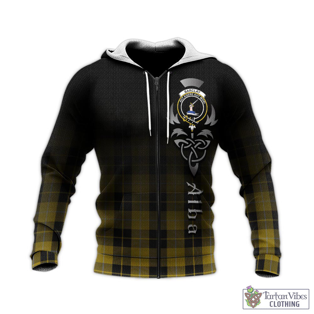 Tartan Vibes Clothing Barclay Dress Tartan Knitted Hoodie Featuring Alba Gu Brath Family Crest Celtic Inspired