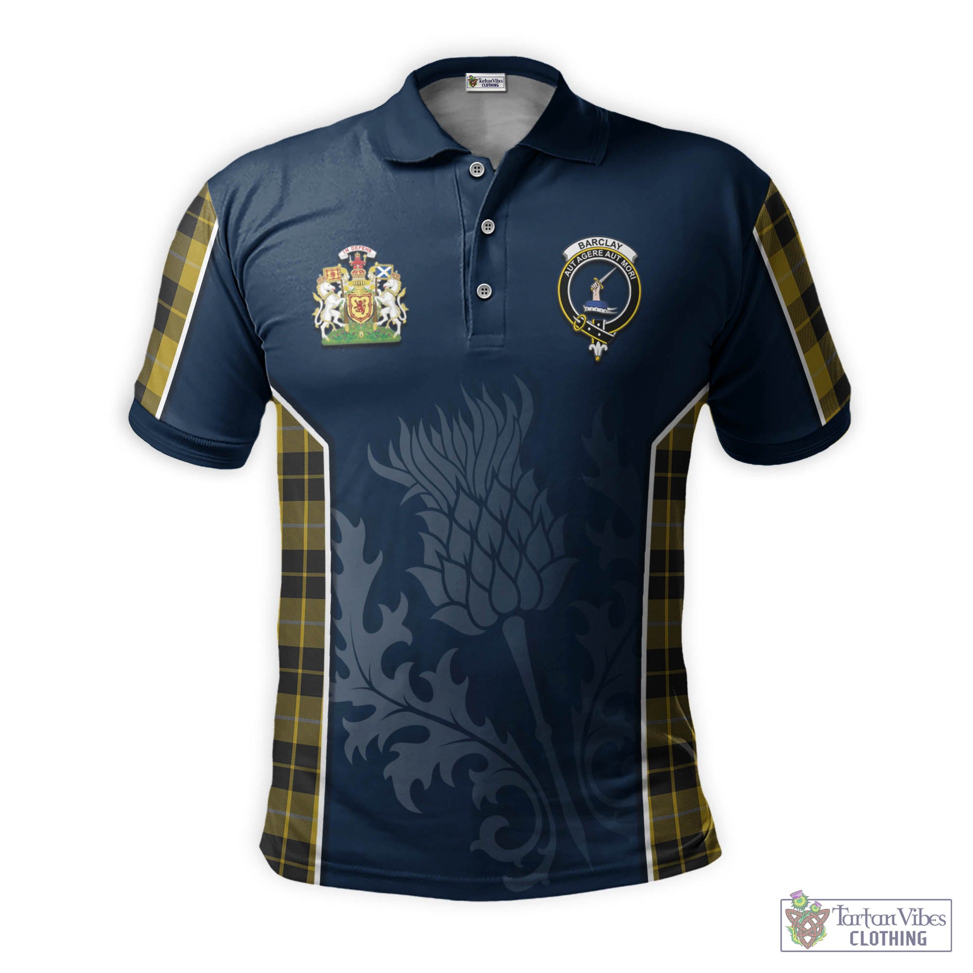 Tartan Vibes Clothing Barclay Dress Tartan Men's Polo Shirt with Family Crest and Scottish Thistle Vibes Sport Style