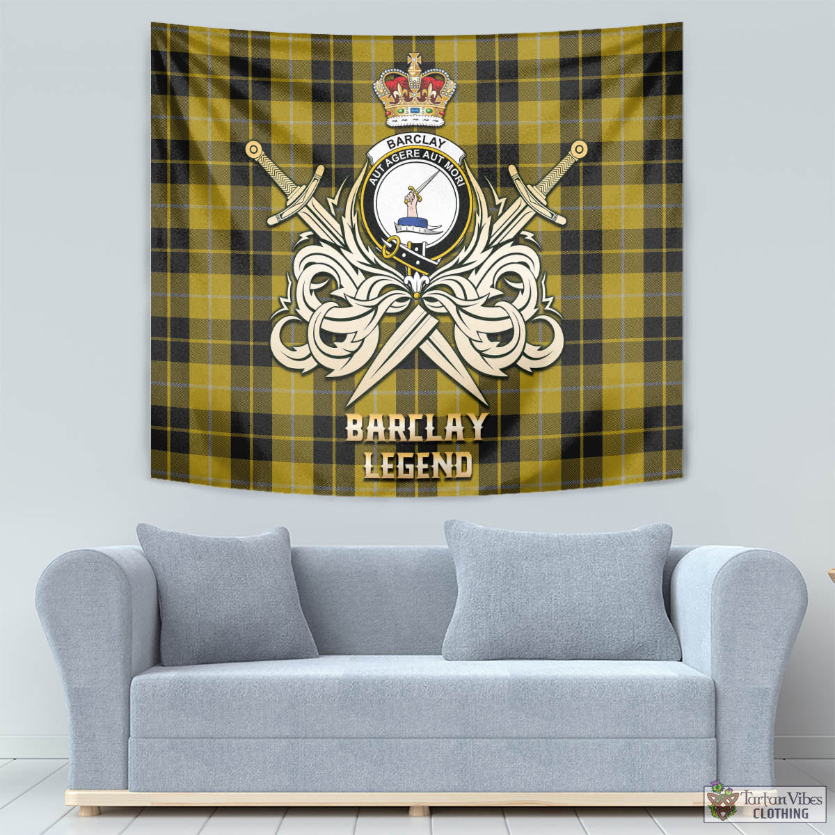 Tartan Vibes Clothing Barclay Dress Tartan Tapestry with Clan Crest and the Golden Sword of Courageous Legacy