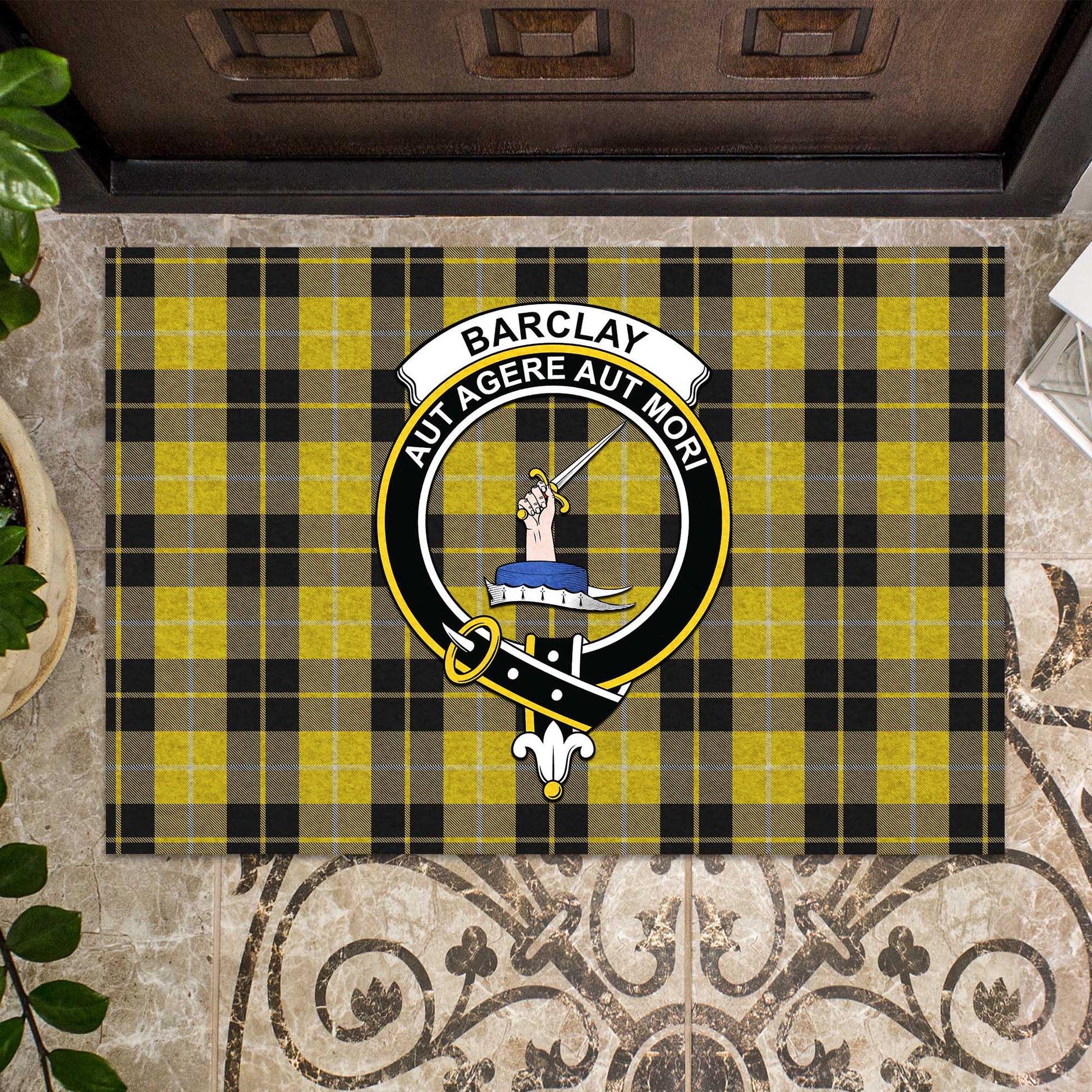 Barclay Dress Tartan Door Mat with Family Crest - Tartanvibesclothing