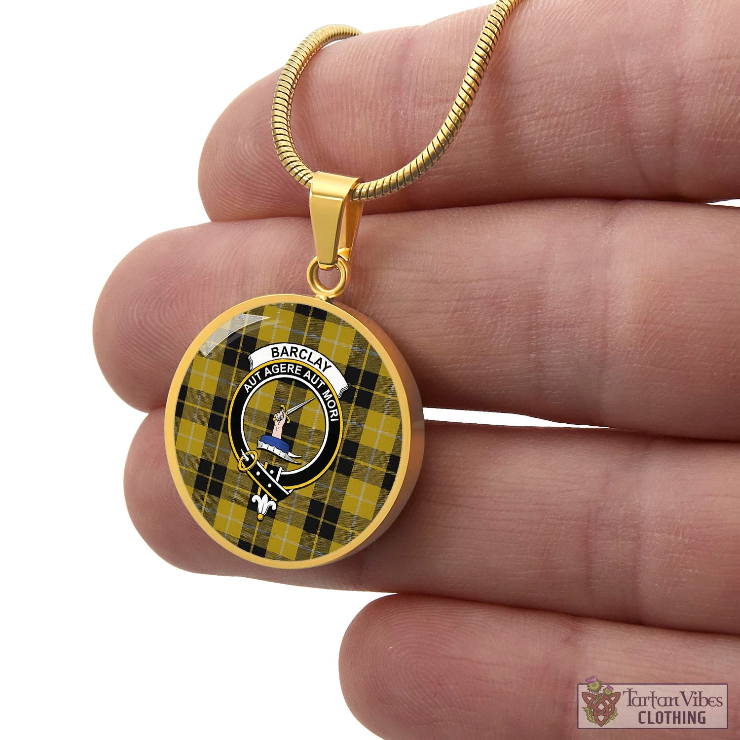 Tartan Vibes Clothing Barclay Dress Tartan Circle Necklace with Family Crest