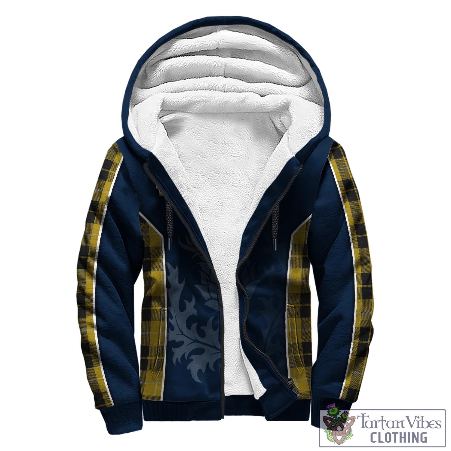Tartan Vibes Clothing Barclay Dress Tartan Sherpa Hoodie with Family Crest and Scottish Thistle Vibes Sport Style