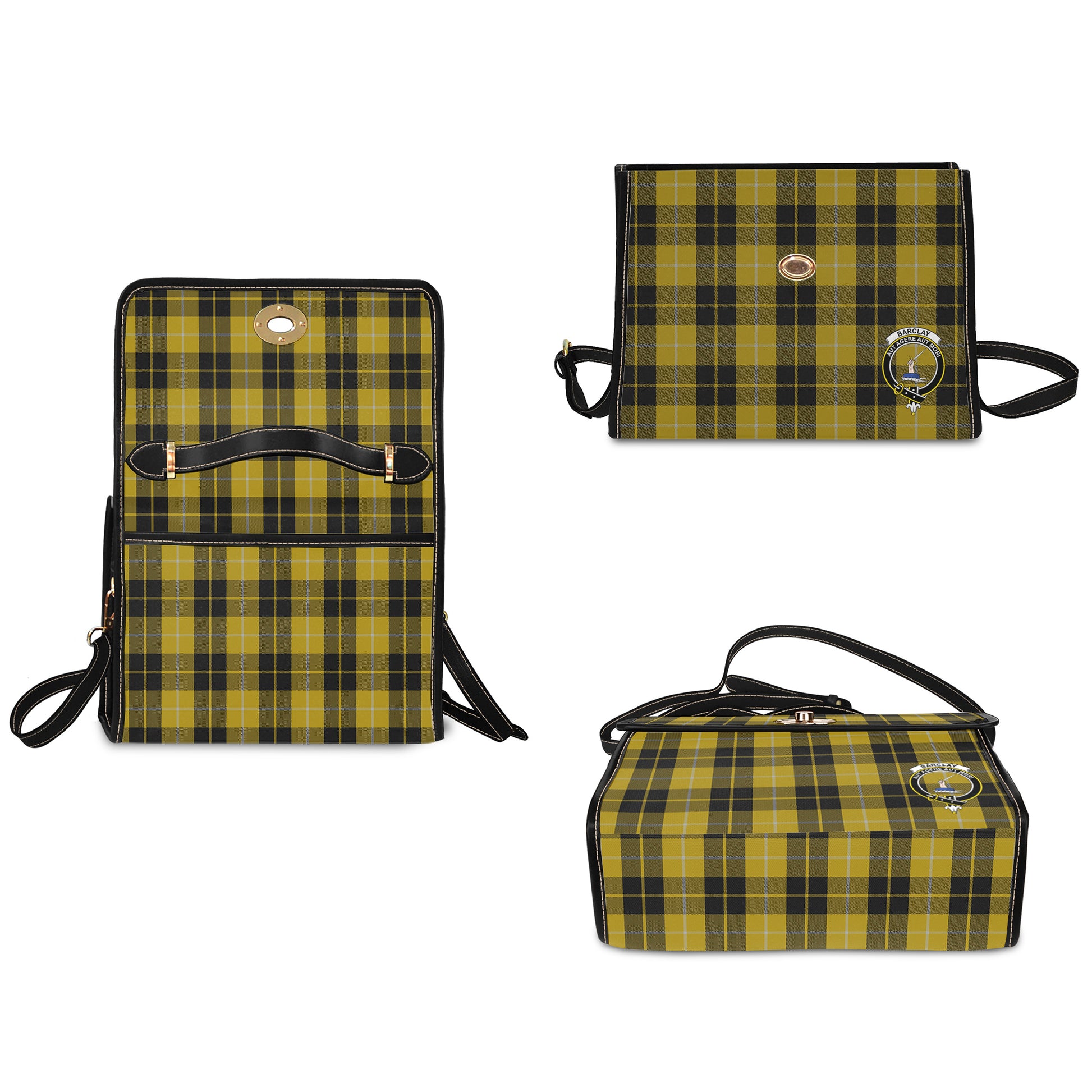 Barclay Dress Tartan Leather Strap Waterproof Canvas Bag with Family Crest - Tartanvibesclothing