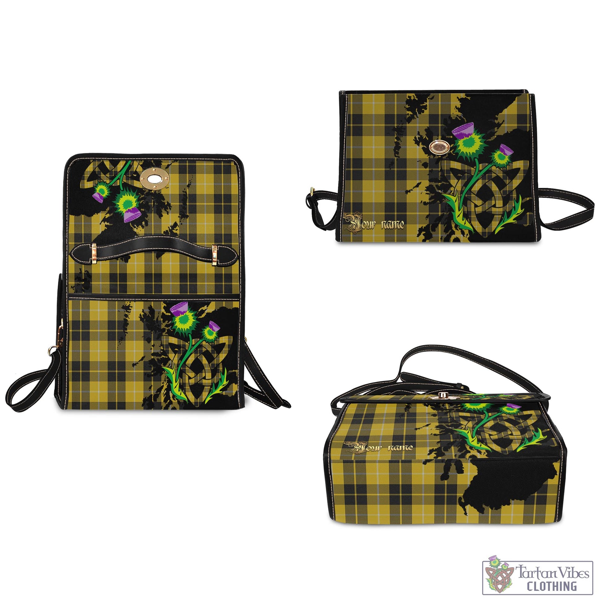 Tartan Vibes Clothing Barclay Dress Tartan Waterproof Canvas Bag with Scotland Map and Thistle Celtic Accents