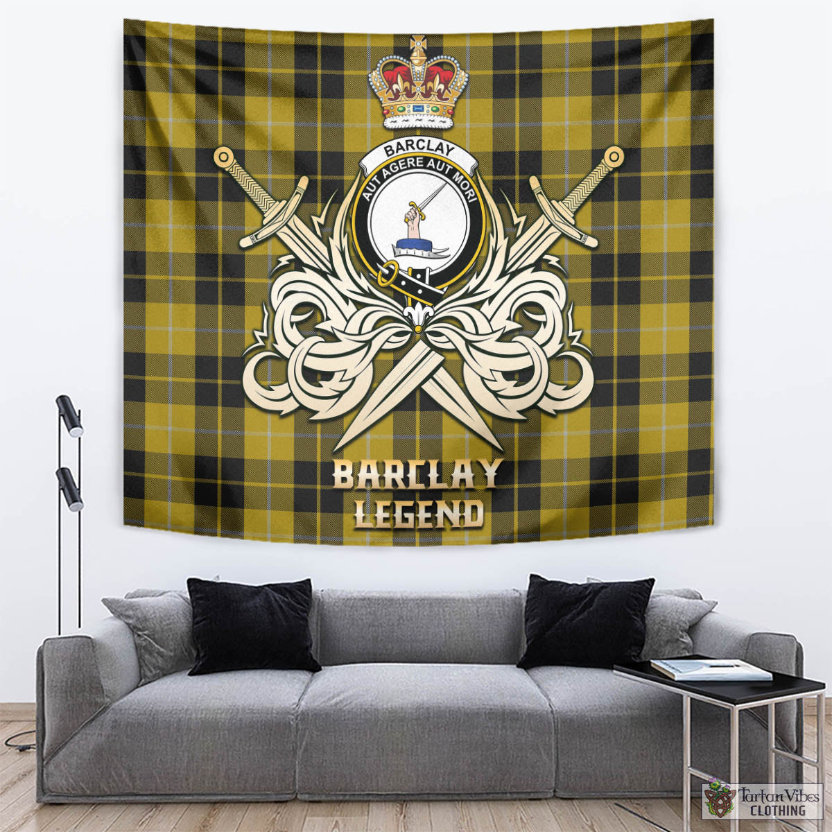 Tartan Vibes Clothing Barclay Dress Tartan Tapestry with Clan Crest and the Golden Sword of Courageous Legacy