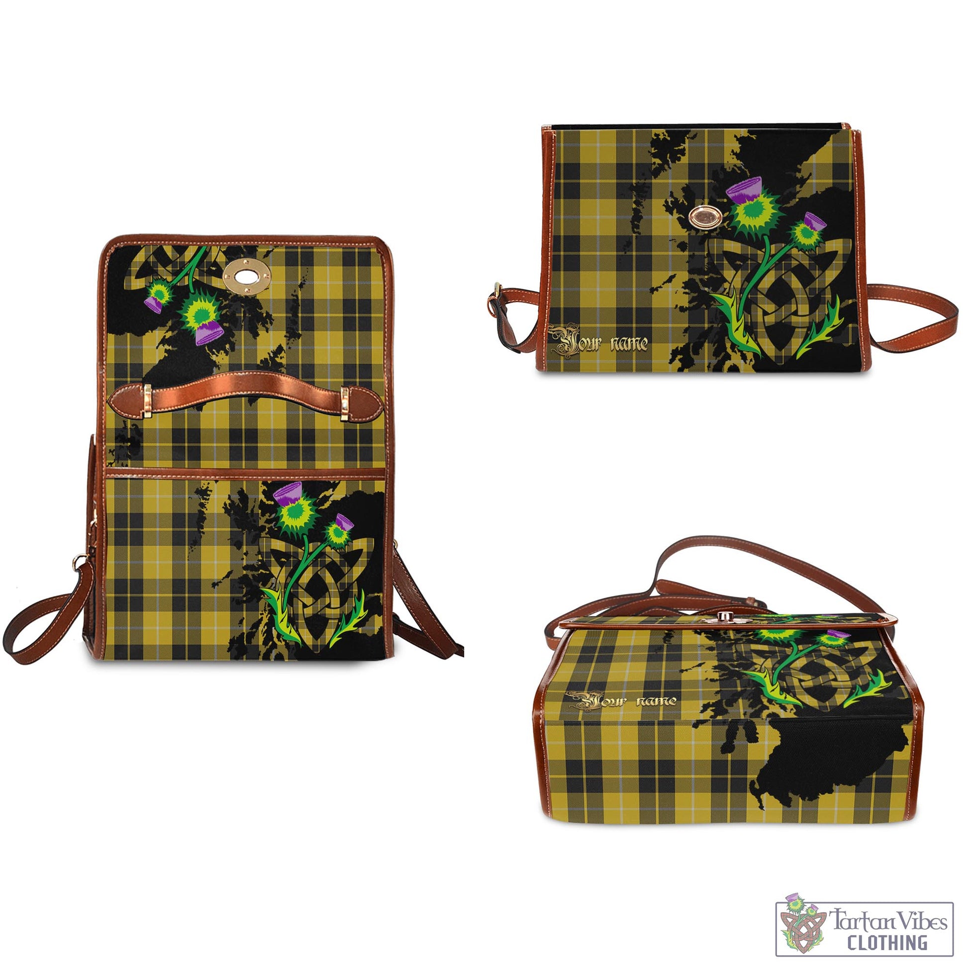 Tartan Vibes Clothing Barclay Dress Tartan Waterproof Canvas Bag with Scotland Map and Thistle Celtic Accents