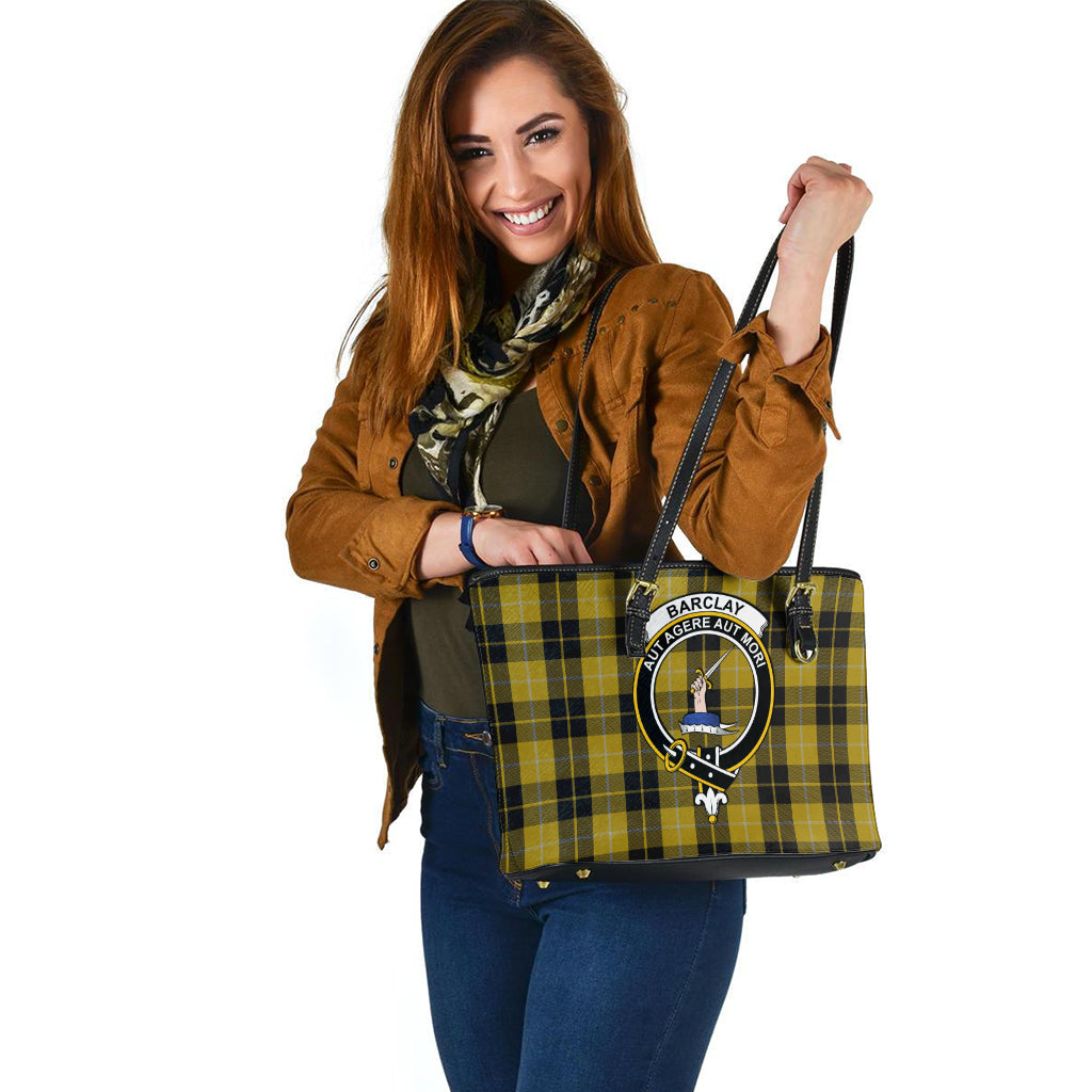 Barclay Dress Tartan Leather Tote Bag with Family Crest - Tartanvibesclothing