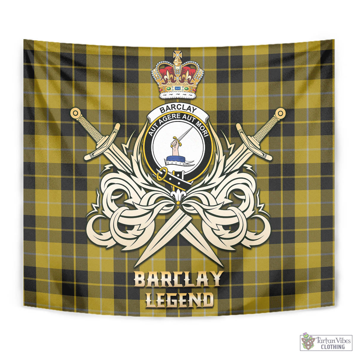 Tartan Vibes Clothing Barclay Dress Tartan Tapestry with Clan Crest and the Golden Sword of Courageous Legacy