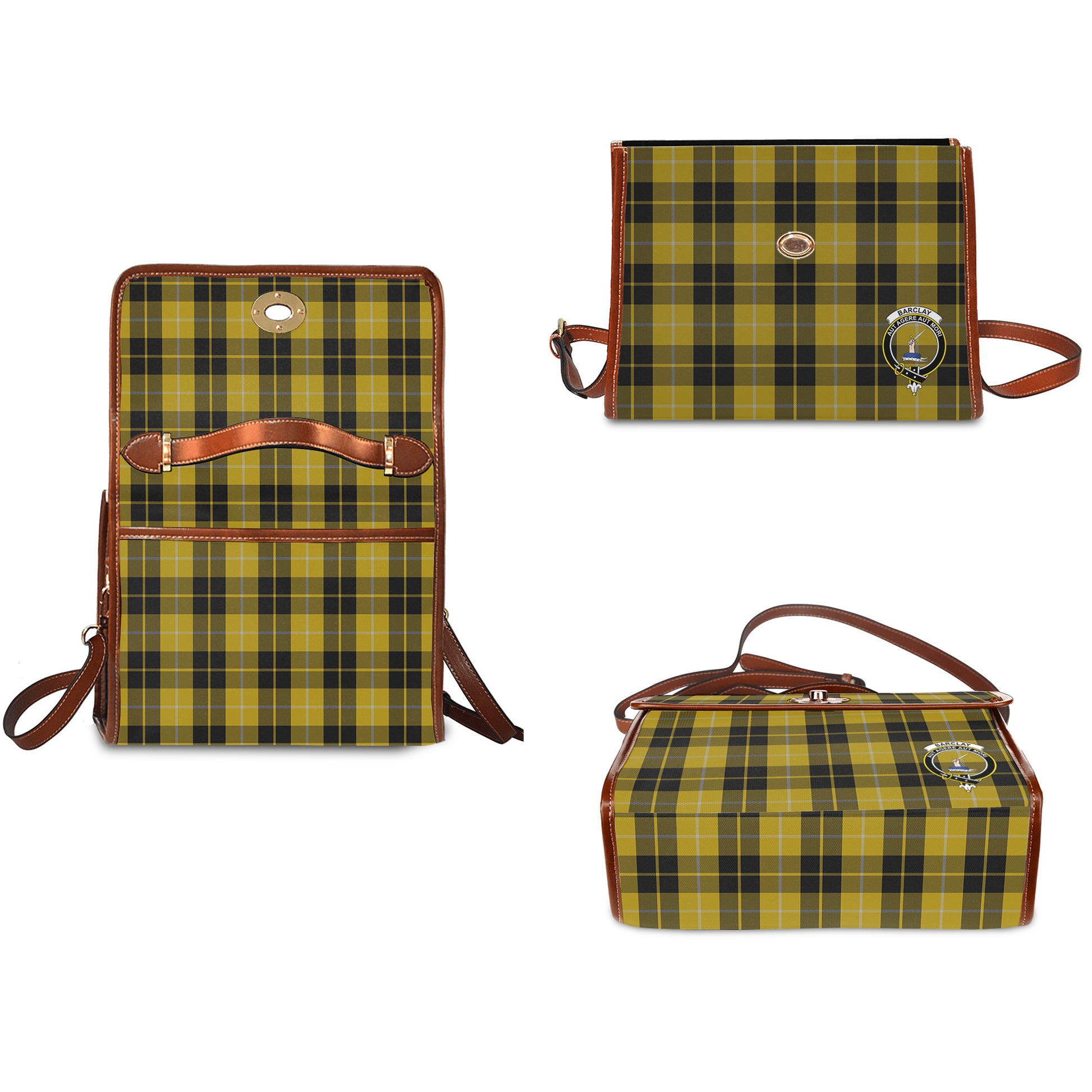 Barclay Dress Tartan Leather Strap Waterproof Canvas Bag with Family Crest - Tartanvibesclothing