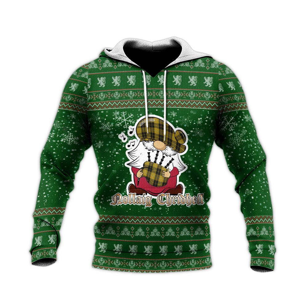 Barclay Dress Clan Christmas Knitted Hoodie with Funny Gnome Playing Bagpipes - Tartanvibesclothing