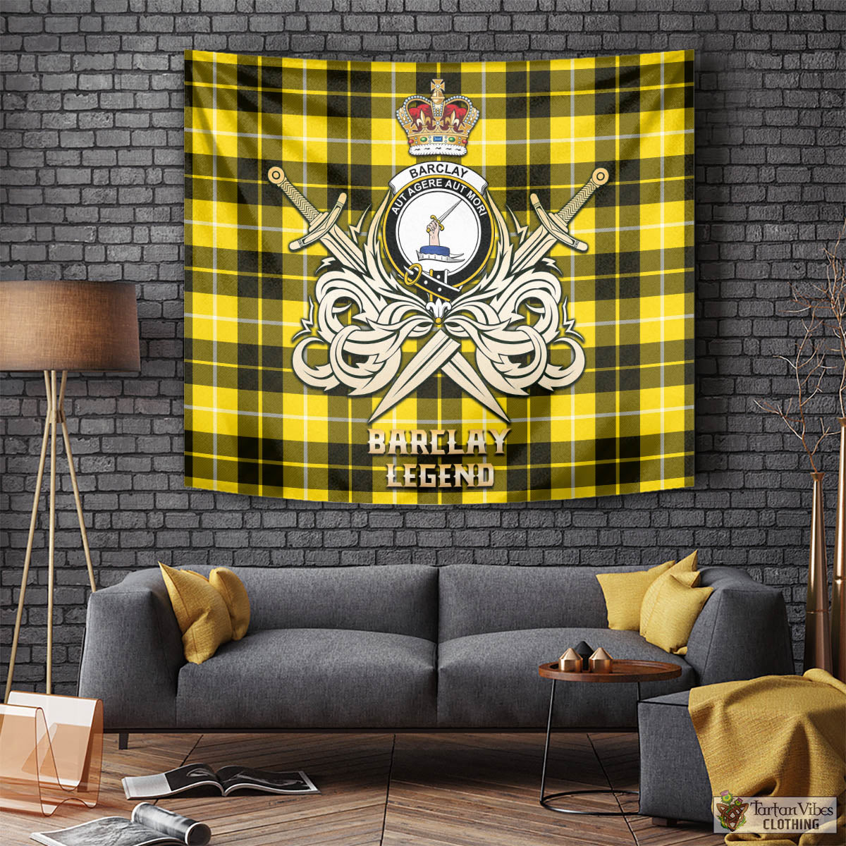 Tartan Vibes Clothing Barclay Dress Modern Tartan Tapestry with Clan Crest and the Golden Sword of Courageous Legacy