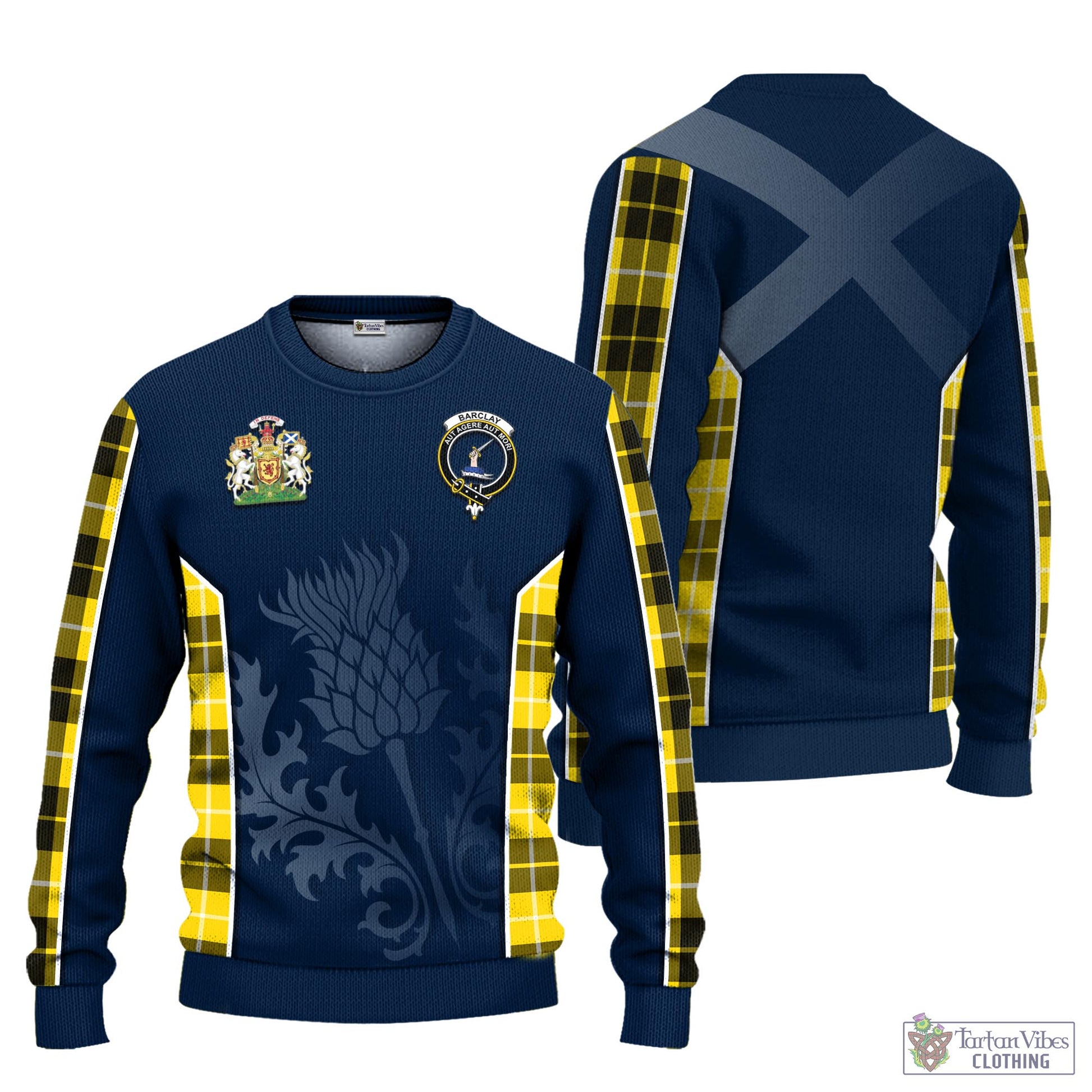 Tartan Vibes Clothing Barclay Dress Modern Tartan Knitted Sweatshirt with Family Crest and Scottish Thistle Vibes Sport Style