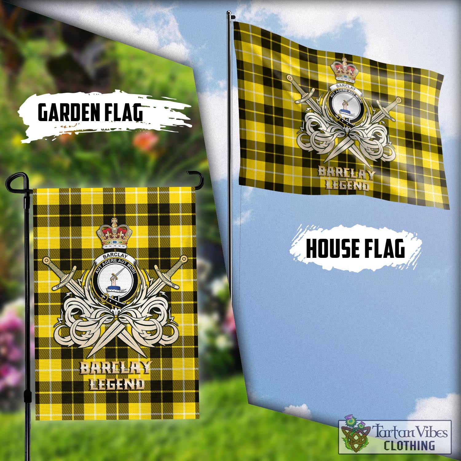 Tartan Vibes Clothing Barclay Dress Modern Tartan Flag with Clan Crest and the Golden Sword of Courageous Legacy