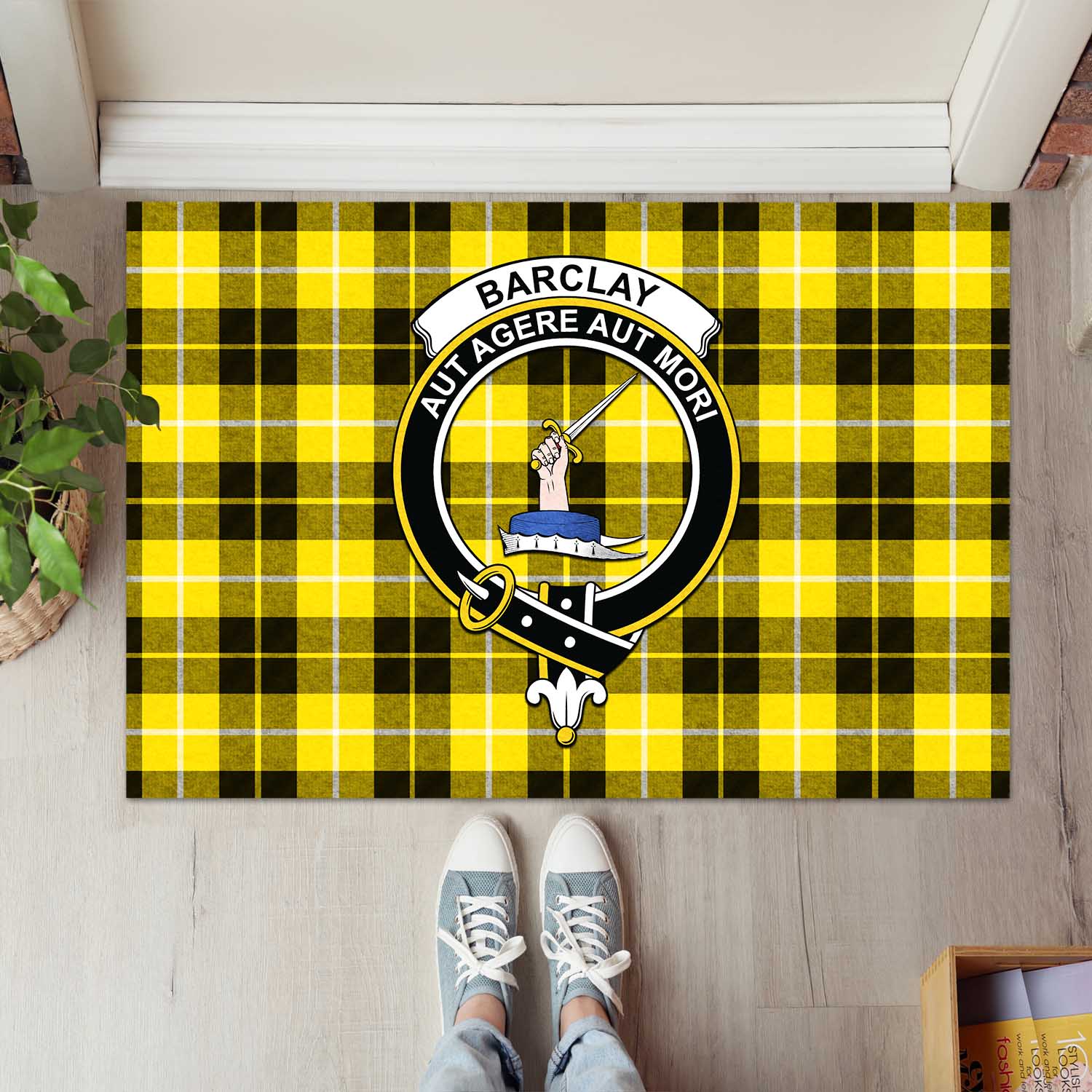 Barclay Dress Modern Tartan Door Mat with Family Crest - Tartanvibesclothing