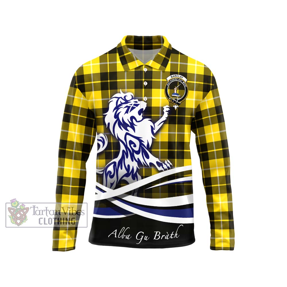 Barclay Dress Modern Tartan Long Sleeve Polo Shirt with Alba Gu Brath Regal Lion Emblem Unisex - Tartanvibesclothing Shop