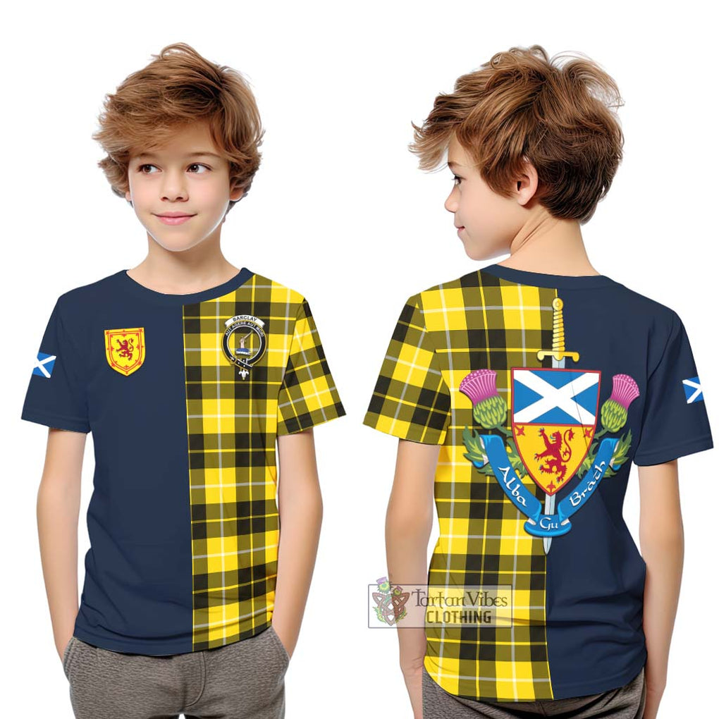 Tartan Vibes Clothing Barclay Dress Modern Tartan Kid T-Shirt with Scottish Lion Royal Arm Half Style