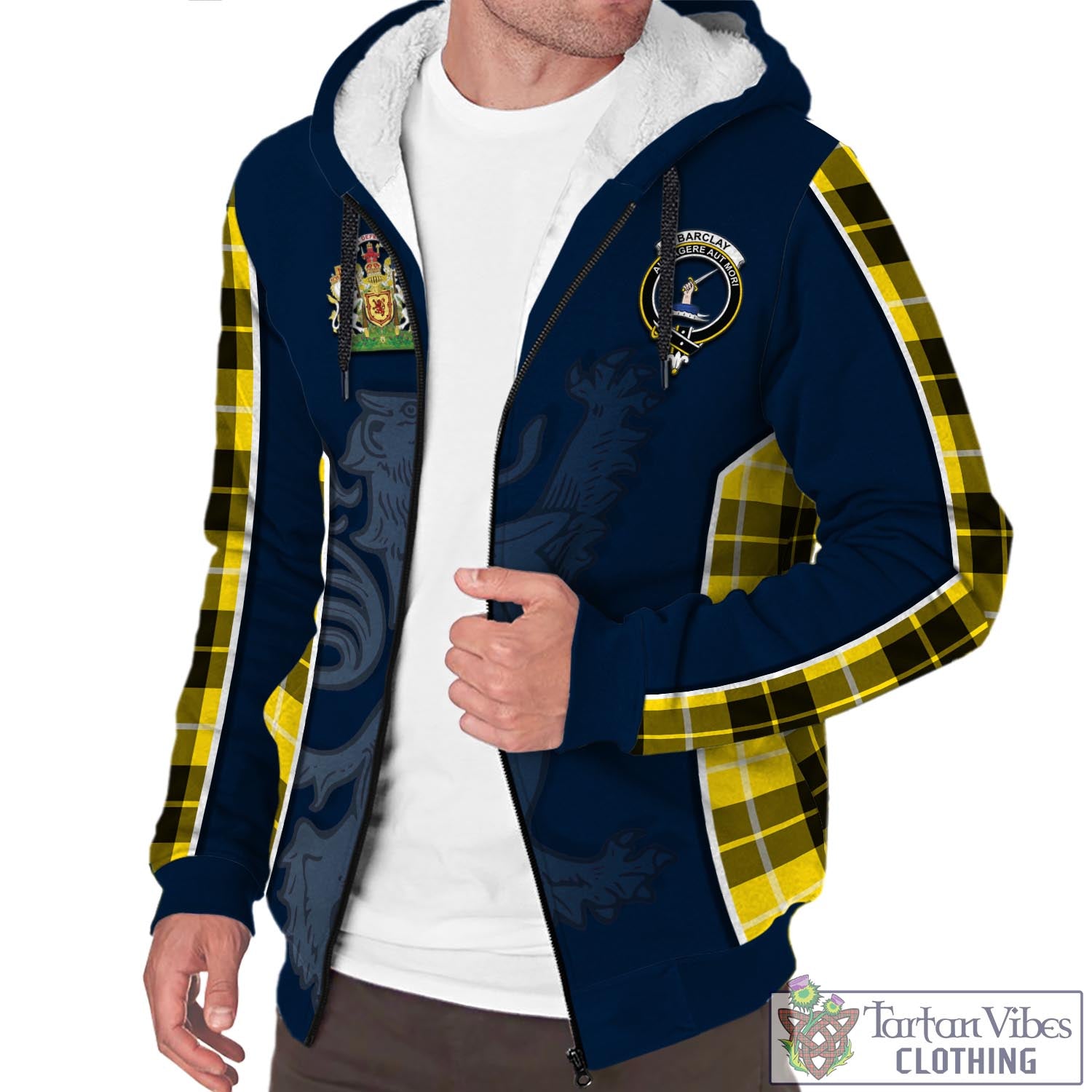 Tartan Vibes Clothing Barclay Dress Modern Tartan Sherpa Hoodie with Family Crest and Lion Rampant Vibes Sport Style