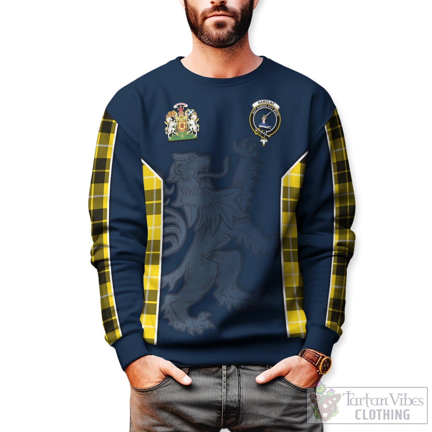 Tartan Vibes Clothing Barclay Dress Modern Tartan Sweater with Family Crest and Lion Rampant Vibes Sport Style