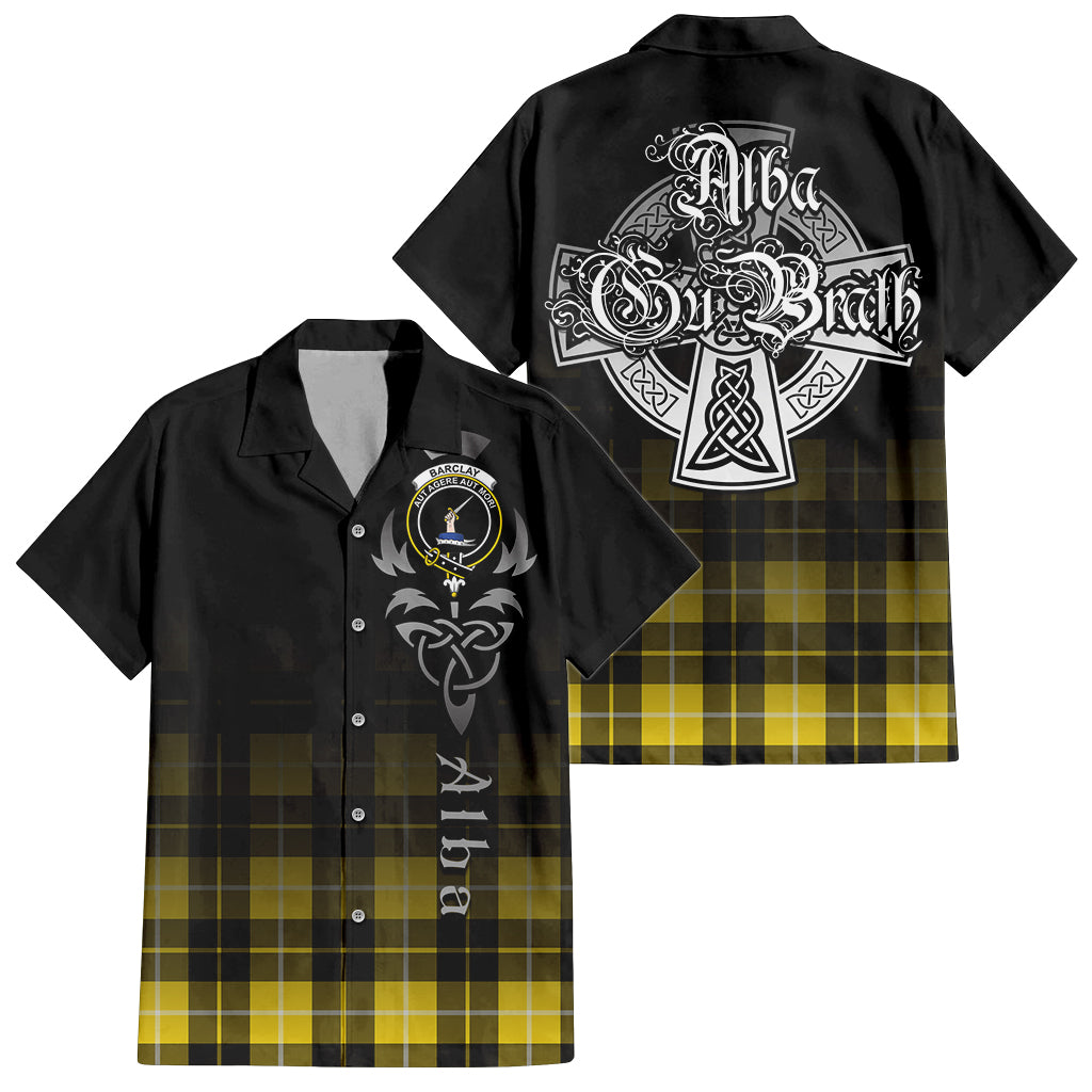 Tartan Vibes Clothing Barclay Dress Modern Tartan Short Sleeve Button Up Featuring Alba Gu Brath Family Crest Celtic Inspired