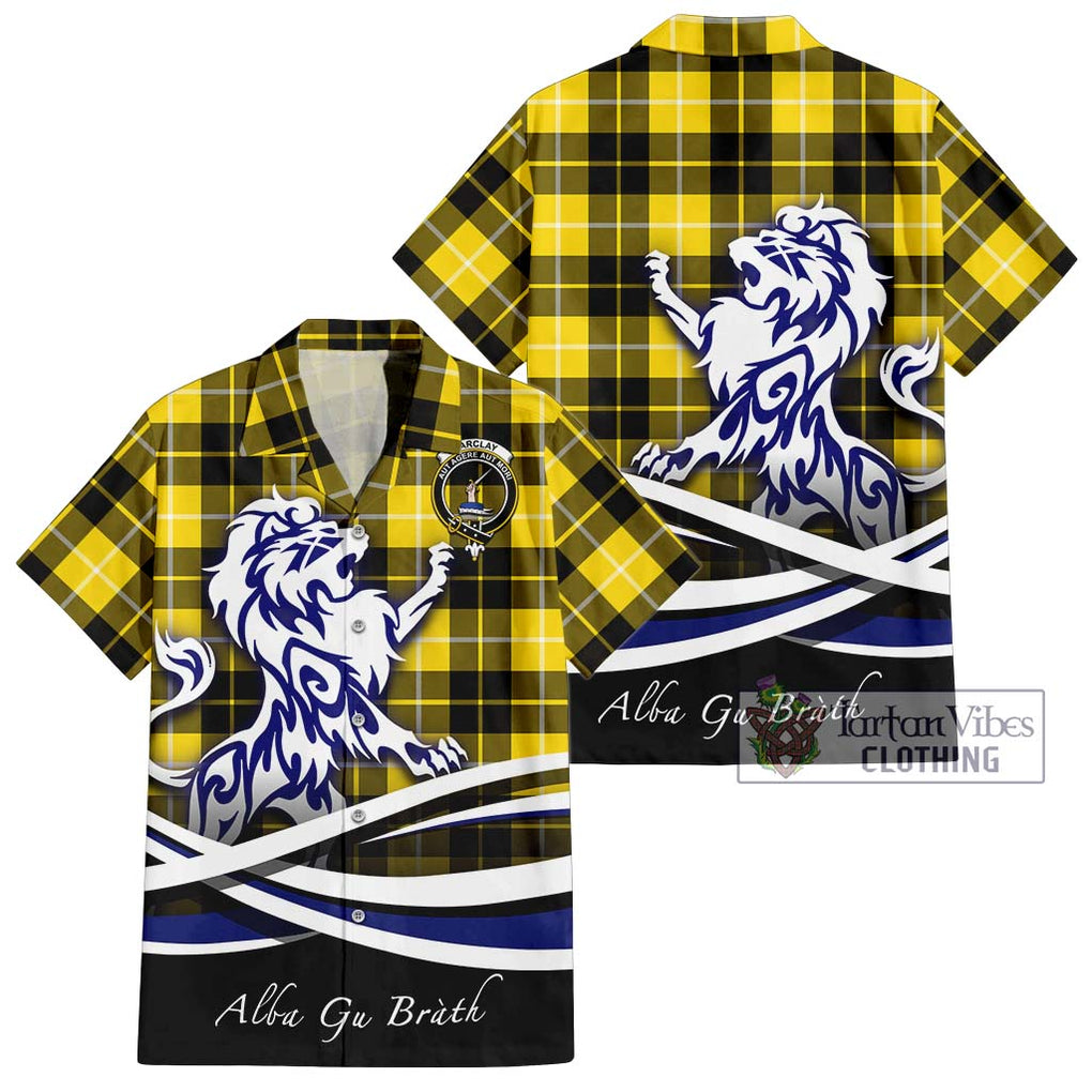 Barclay Dress Modern Tartan Short Sleeve Button Shirt with Alba Gu Brath Regal Lion Emblem Kid - Tartanvibesclothing Shop