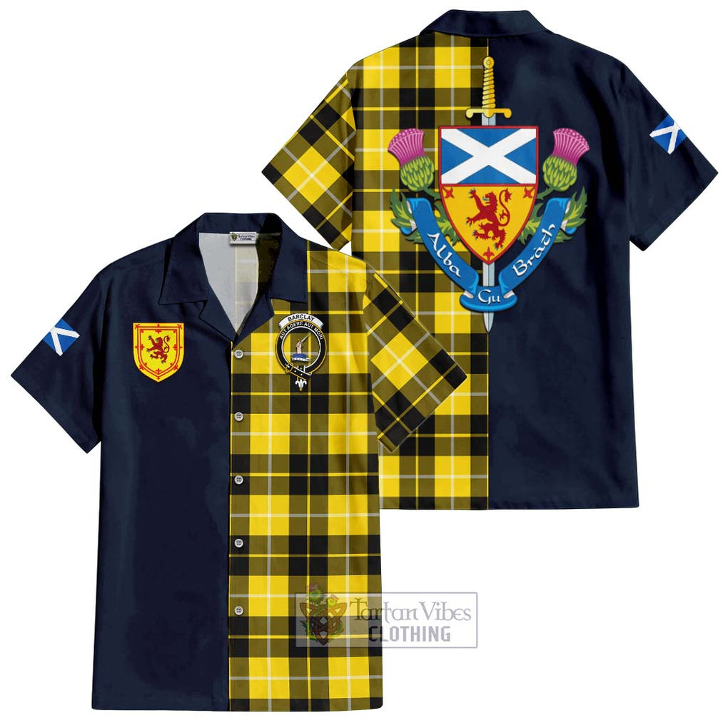 Tartan Vibes Clothing Barclay Dress Modern Tartan Short Sleeve Button Shirt with Scottish Lion Royal Arm Half Style