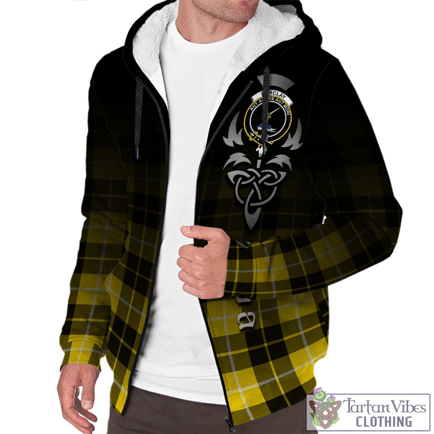 Tartan Vibes Clothing Barclay Dress Modern Tartan Sherpa Hoodie Featuring Alba Gu Brath Family Crest Celtic Inspired