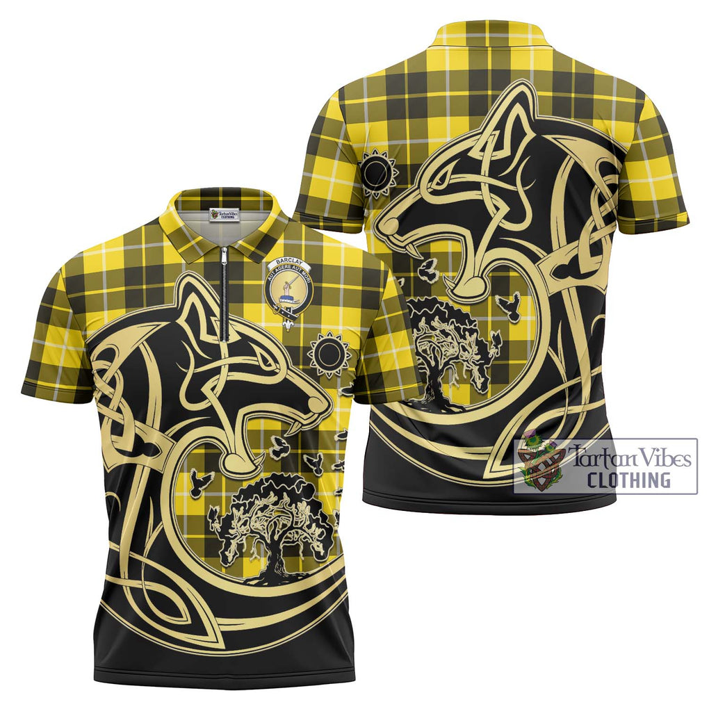 Barclay Dress Modern Tartan Zipper Polo Shirt with Family Crest Celtic Wolf Style Unisex - Tartanvibesclothing Shop