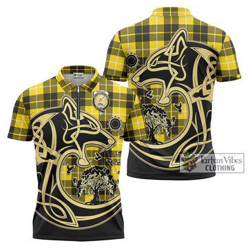 Barclay Dress Modern Tartan Zipper Polo Shirt with Family Crest Celtic Wolf Style