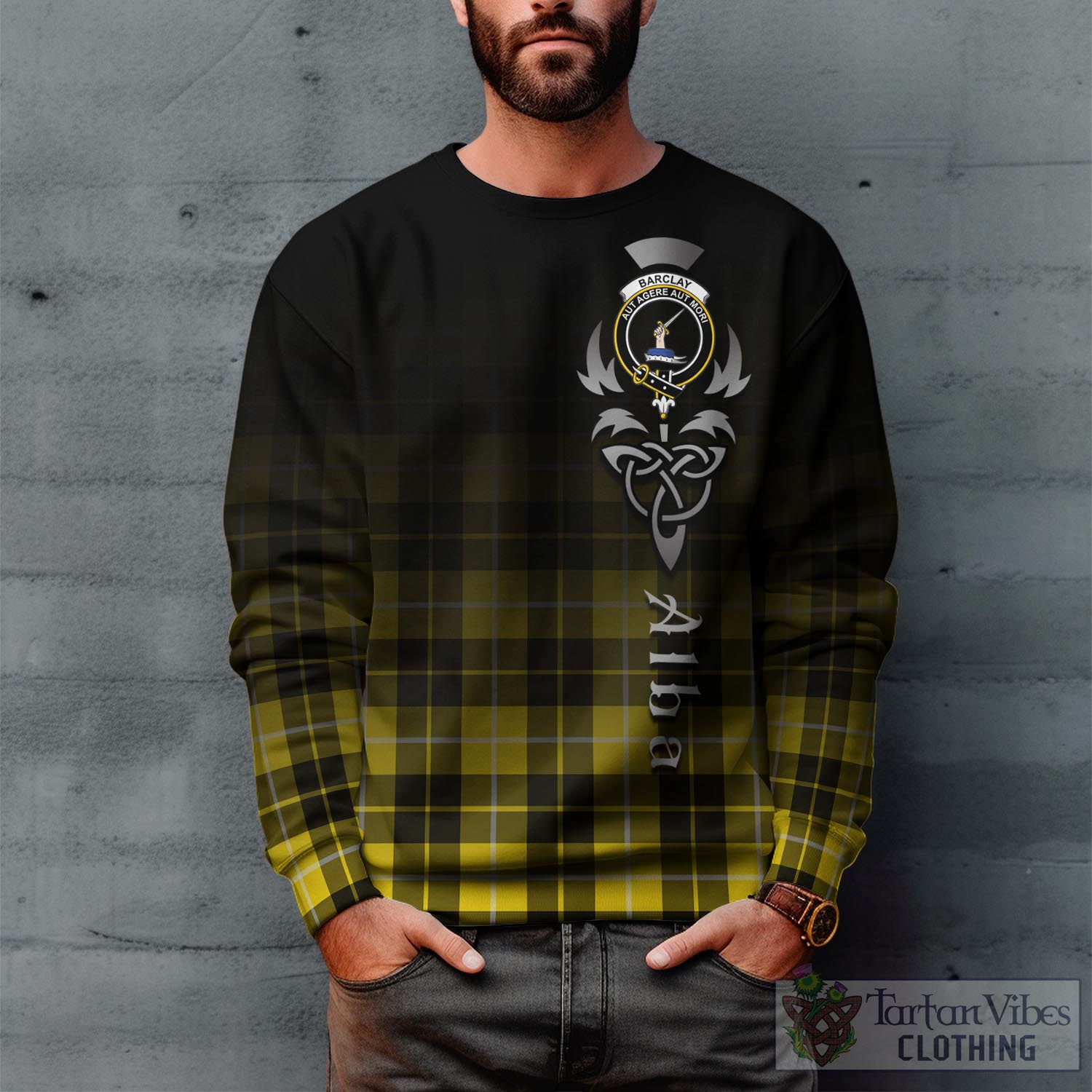 Tartan Vibes Clothing Barclay Dress Modern Tartan Sweatshirt Featuring Alba Gu Brath Family Crest Celtic Inspired