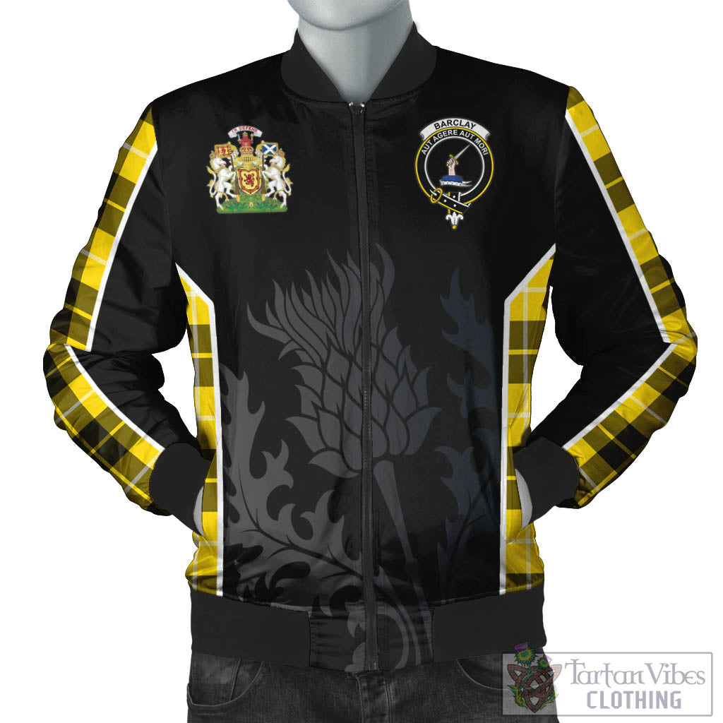 Tartan Vibes Clothing Barclay Dress Modern Tartan Bomber Jacket with Family Crest and Scottish Thistle Vibes Sport Style